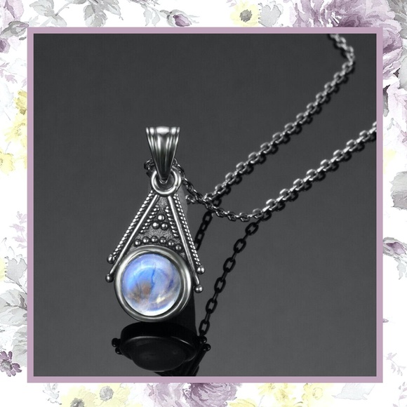 🌸 MOONSTONE NECKLACE NATURAL TEARDROP BOHO CHIC REAL CHAIN BOHEMIAN PENDANT - Picture 2 of 15